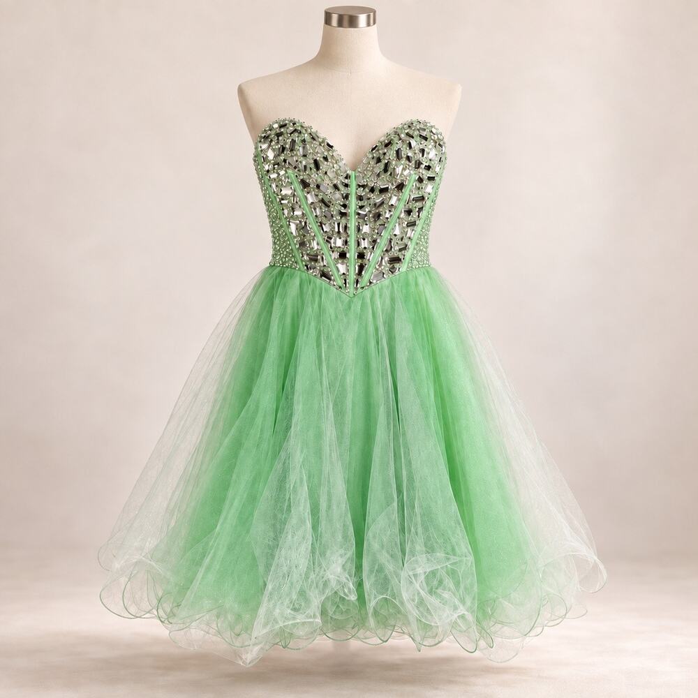 Sherri Hill Seafoam Green Rhinestone Tulle Homecoming Dress – Size 2
